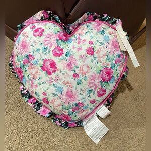 Rachel Ashwell Shabby Chic Accent Pillow Floral Print Heart Shaped Cotton NWT